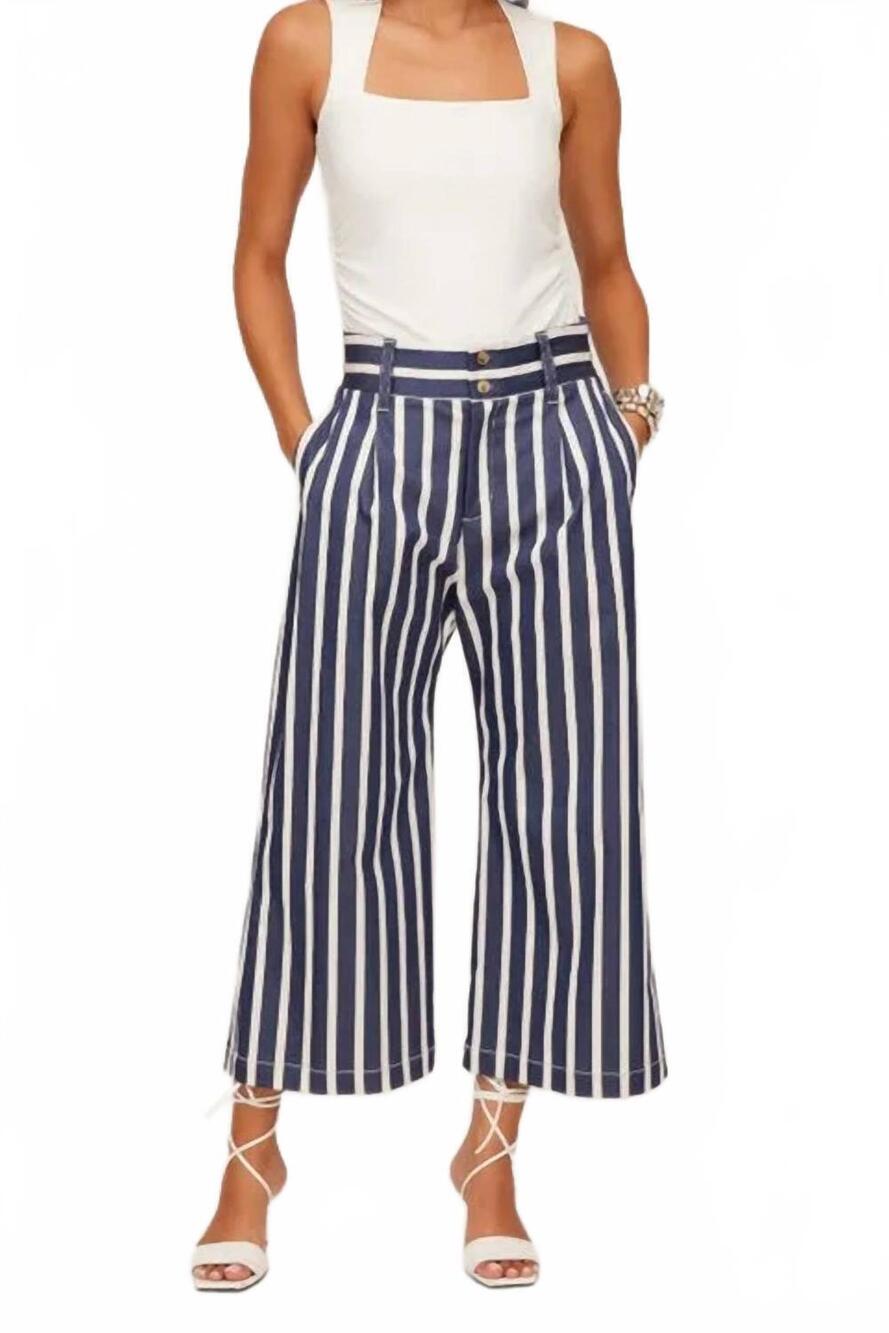 NEW FIFTEEN TWENTY sadie wide leg trousers in navy/white
